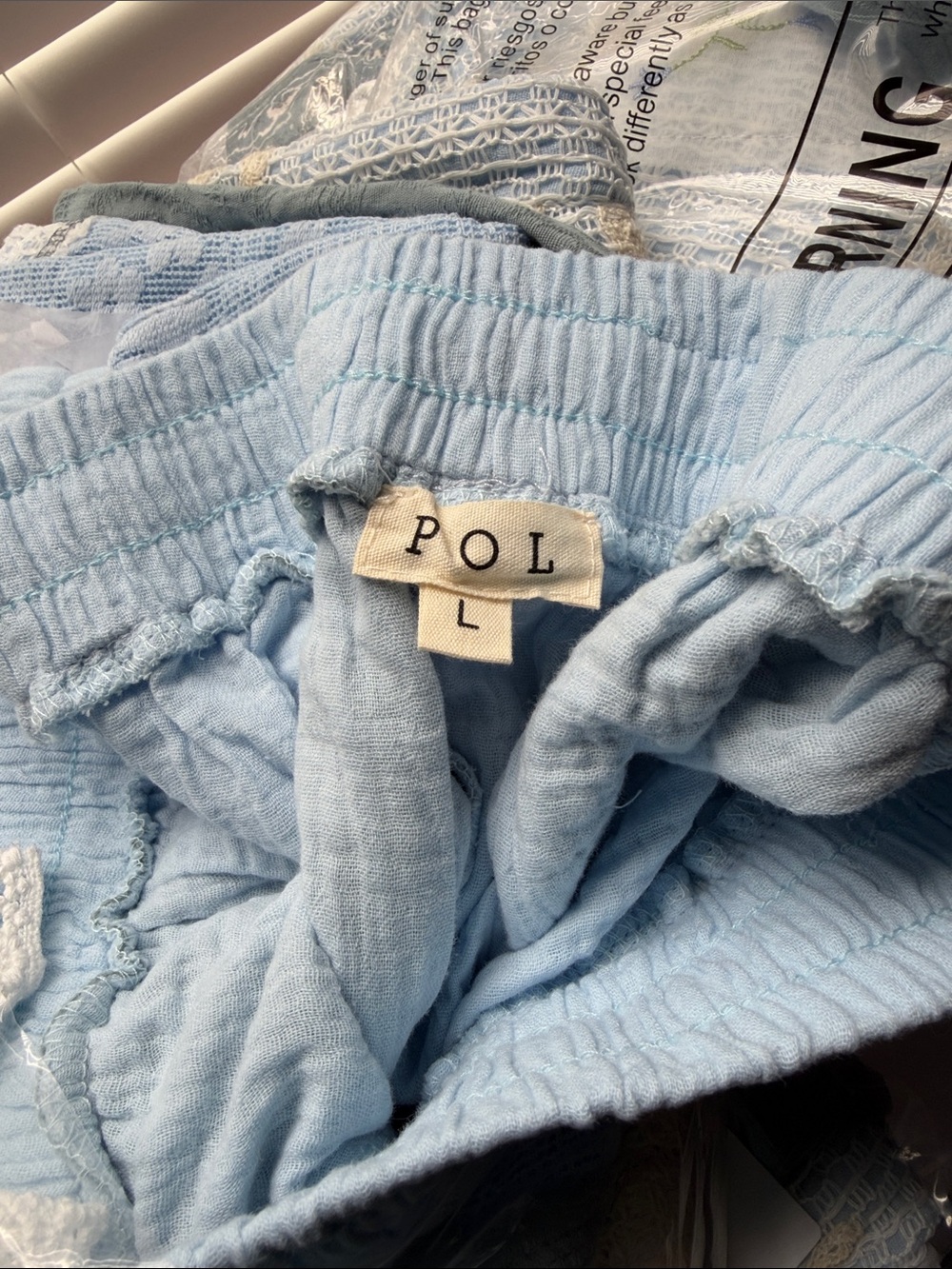 POL Sky Blue Elastic-Waist LINED Wide Leg Lace Patchwork Pants Size Large NWT - Picture 3 of 13